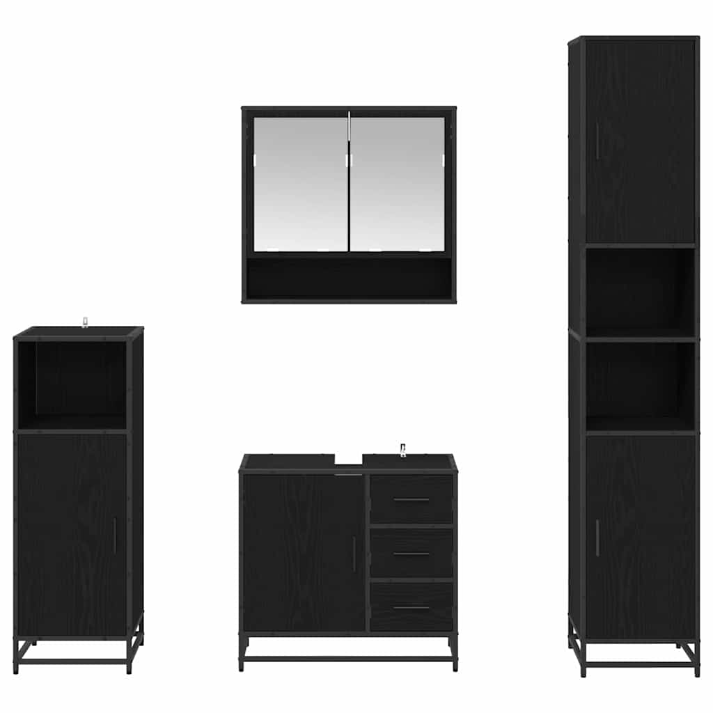 Bathroom Furniture Set with Drawer with Shelf 4 pcs Black oak