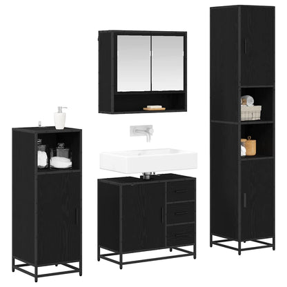 Bathroom Furniture Set with Drawer with Shelf 4 pcs Black oak