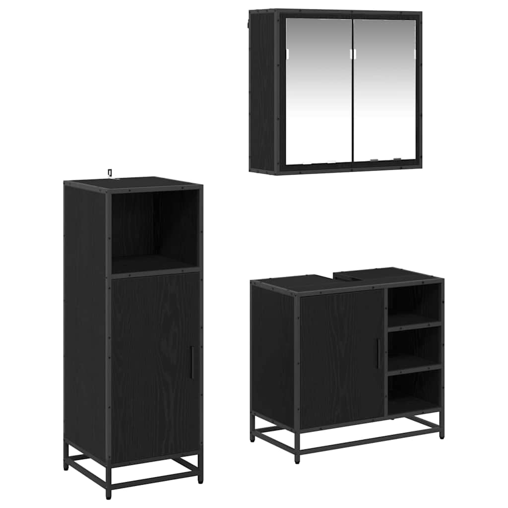Bathroom Furniture Set 3 pcs Black oak Engineered wood