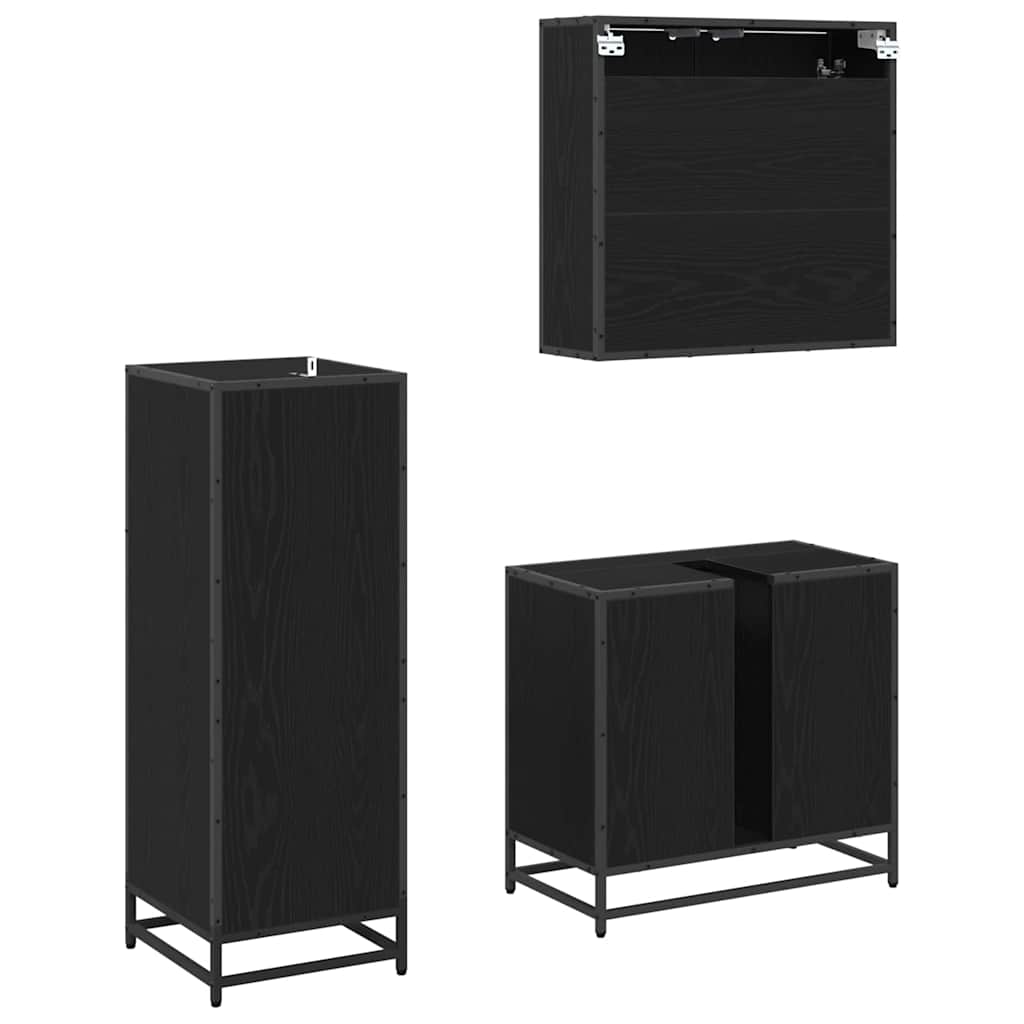 Bathroom Furniture Set 3 pcs Black oak Engineered wood