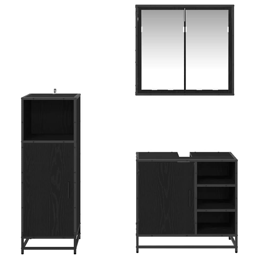 Bathroom Furniture Set 3 pcs Black oak Engineered wood