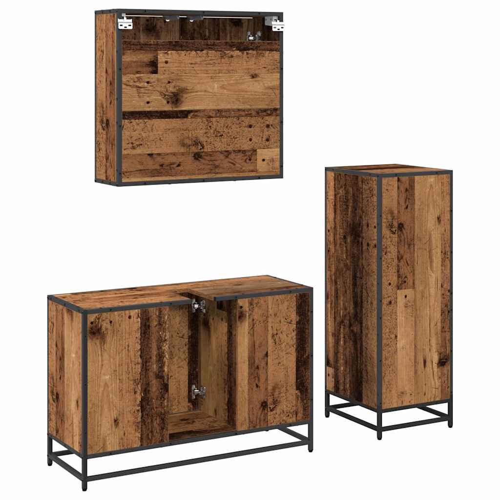 Bathroom Furniture Set with Door 3 pcs Old wood Engineered wood
