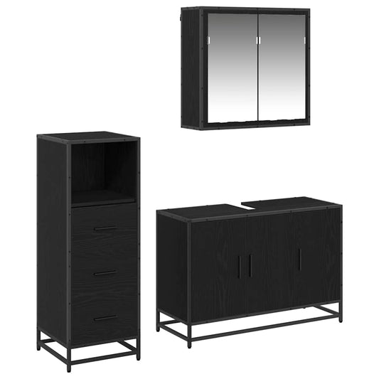 Bathroom Furniture Set 3 pcs Black oak Engineered wood