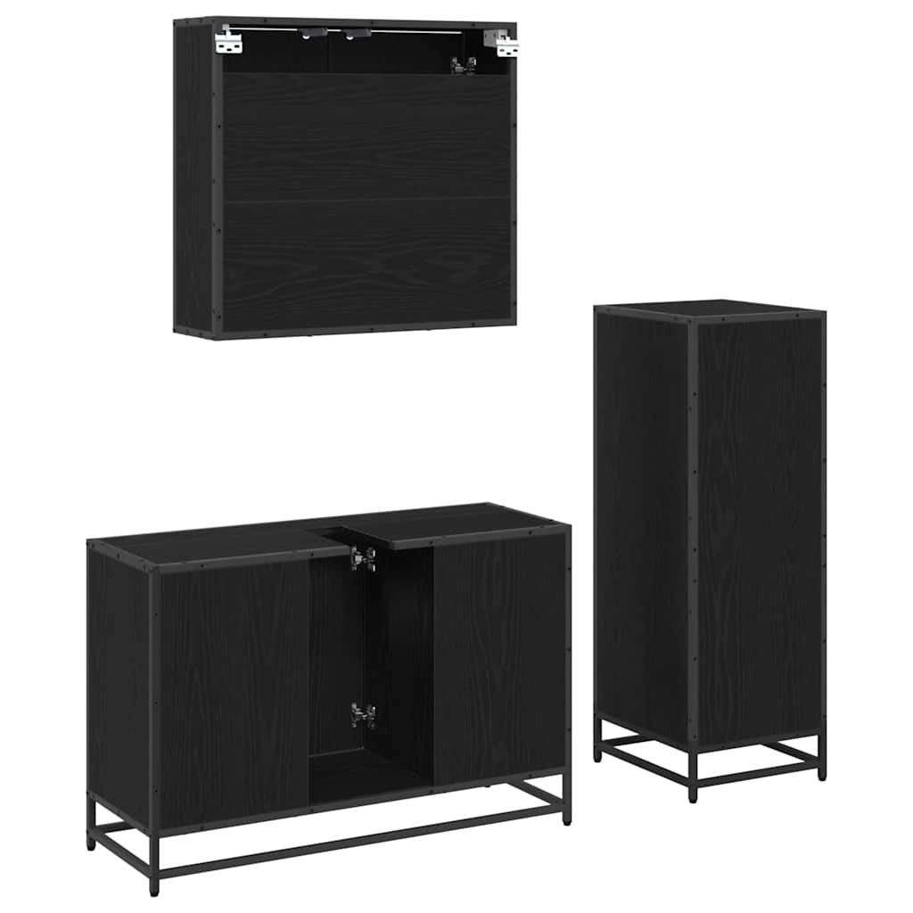 Bathroom Furniture Set 3 pcs Black oak Engineered wood