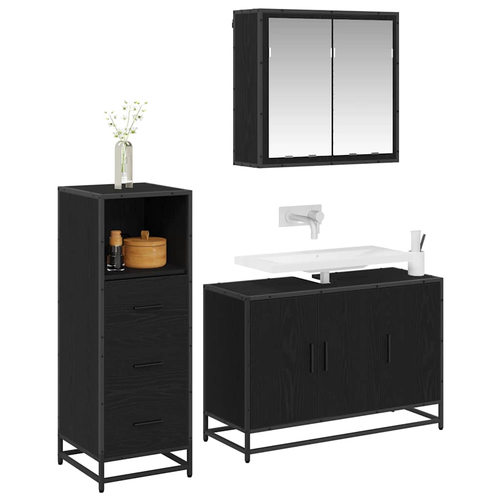 Bathroom Furniture Set 3 pcs Black oak Engineered wood