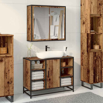 Bathroom Furniture Set with Door 2 pcs Old wood Engineered wood
