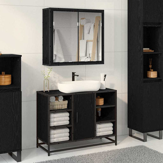 Bathroom Furniture Set 2 pcs Black oak Engineered wood