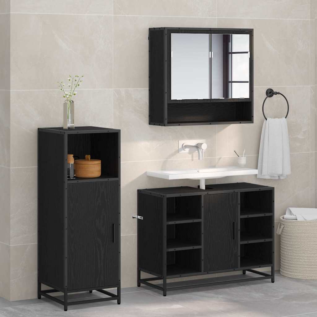 Bathroom Furniture Set 3 pcs Black Oak Engineered Wood