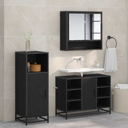 Bathroom Furniture Set 3 pcs Black Oak Engineered Wood