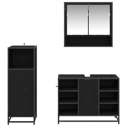 Bathroom Furniture Set 3 pcs Black Oak Engineered Wood