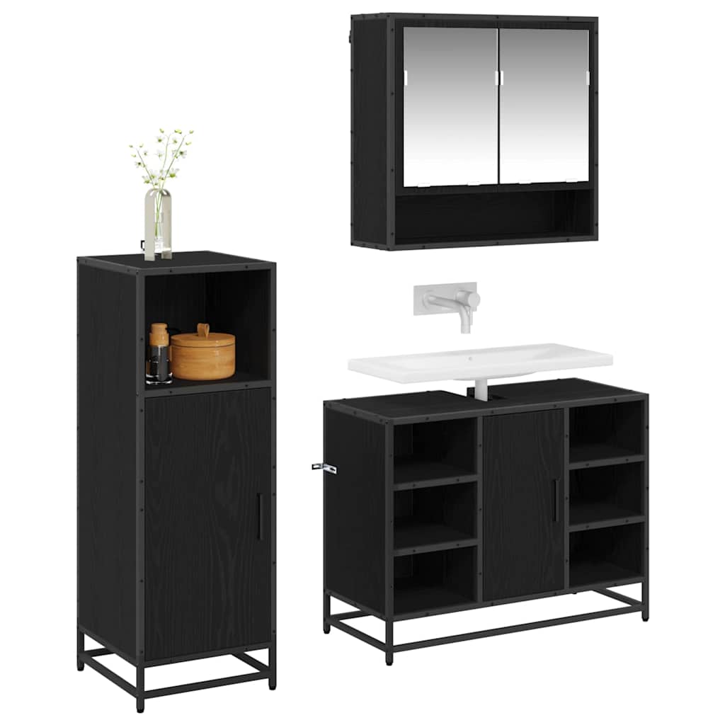 Bathroom Furniture Set 3 pcs Black Oak Engineered Wood