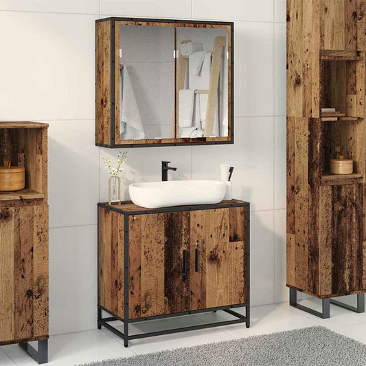 Bathroom Furniture Set with Door 2 pcs Old wood Engineered wood