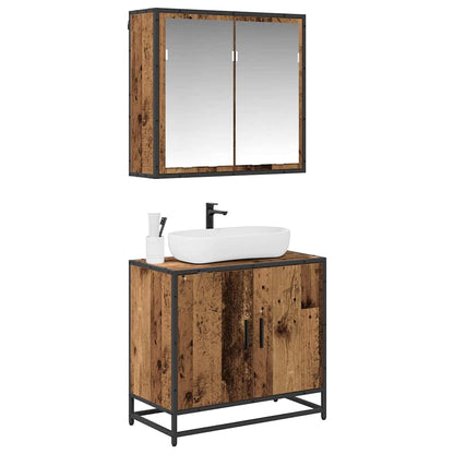 Bathroom Furniture Set with Door 2 pcs Old wood Engineered wood