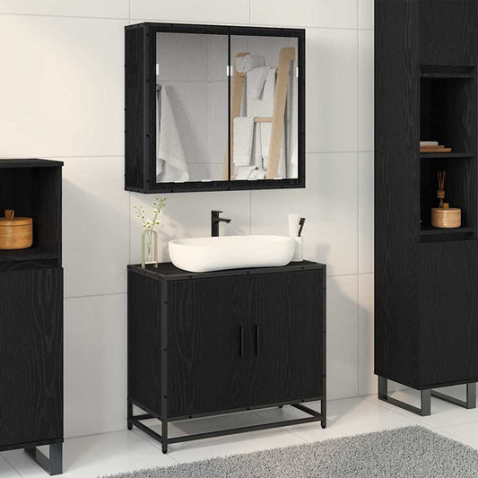 Bathroom Furniture Set 2 pcs Black oak Engineered wood