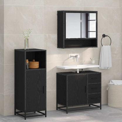 Bathroom Furniture Set 3 pcs Black Oak Engineered Wood
