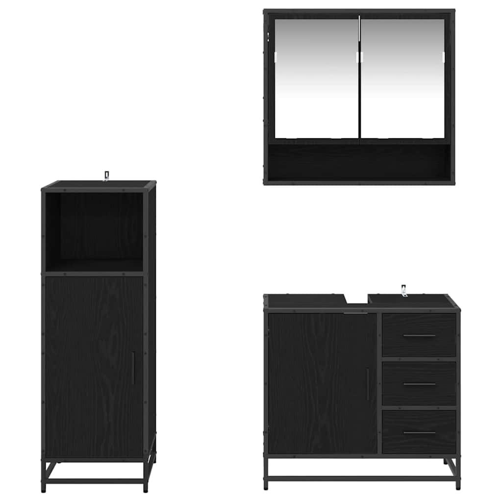 Bathroom Furniture Set 3 pcs Black Oak Engineered Wood