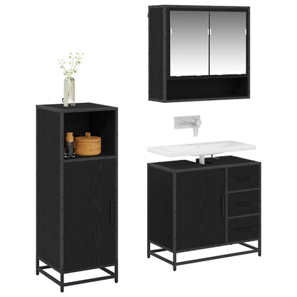 Bathroom Furniture Set 3 pcs Black Oak Engineered Wood