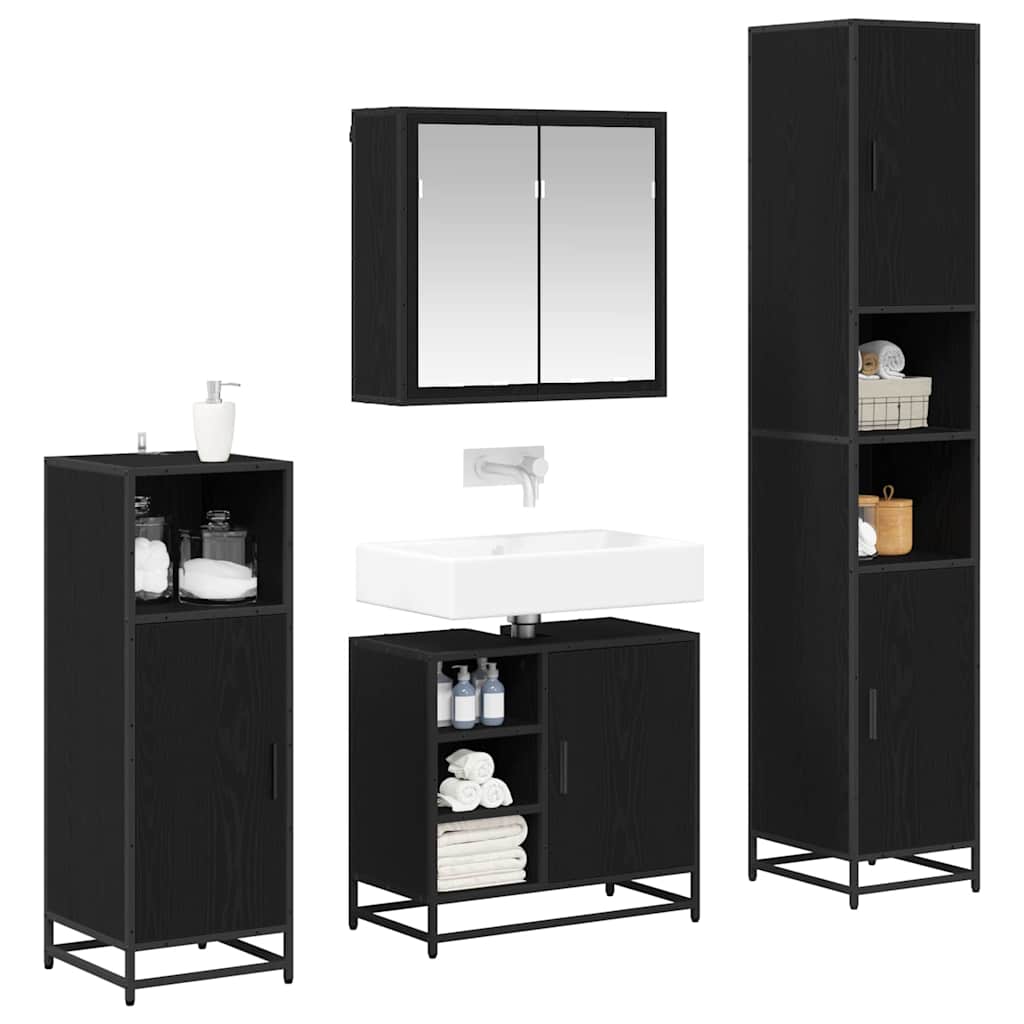 Bathroom Furniture Set 4 pcs Black oak Engineered wood