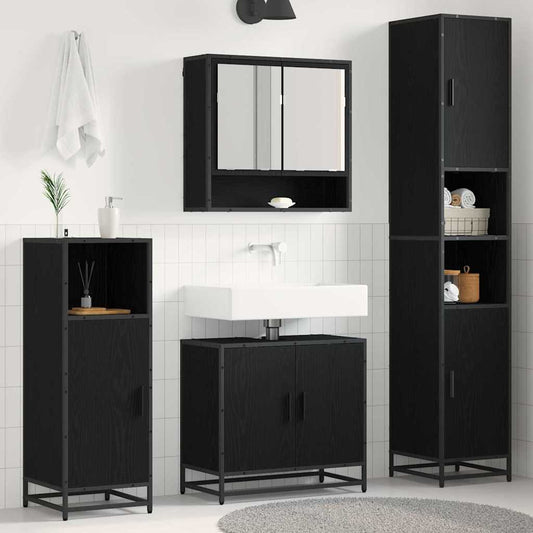 Bathroom Furniture Set 4 pcs Black Oak Engineered Wood