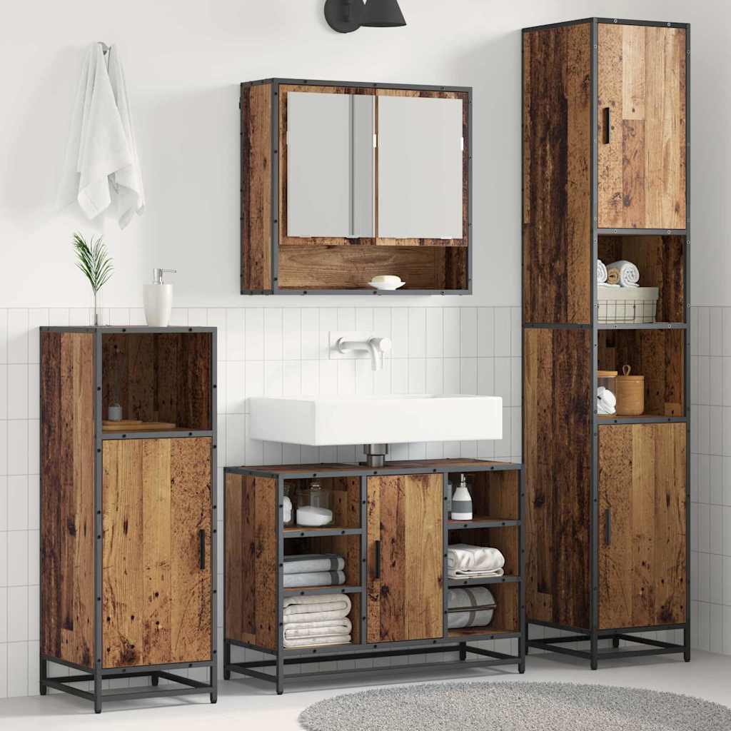 Bathroom Furniture Set with Door 3 pcs Old Wood Engineered Wood