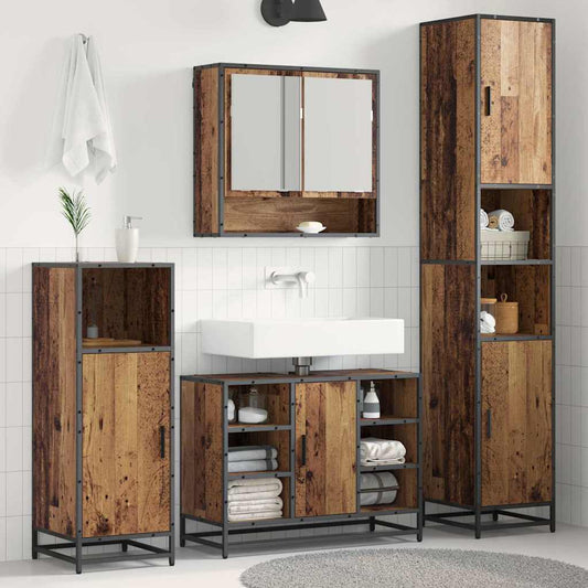 Bathroom Furniture Set with Door 3 pcs Old Wood Engineered Wood