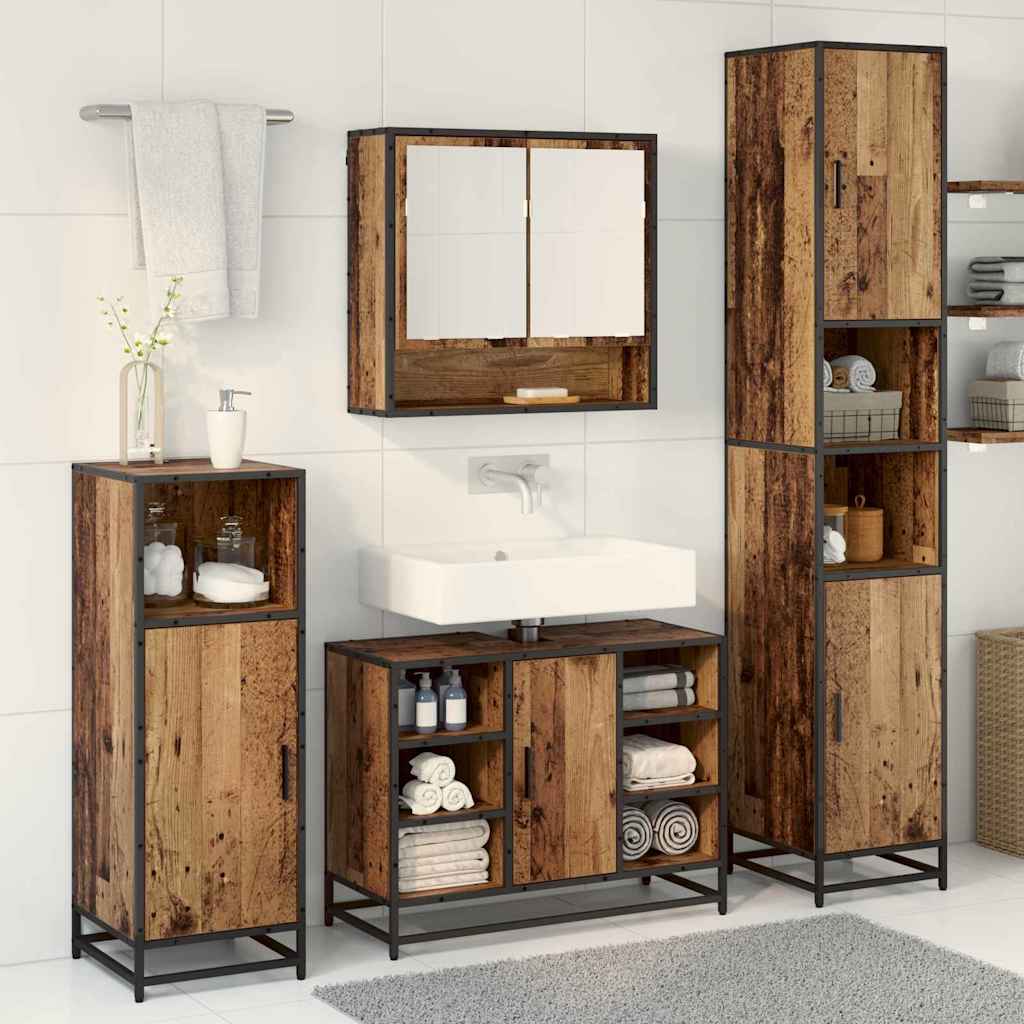Bathroom Furniture Set with Door 3 pcs Old Wood Engineered Wood