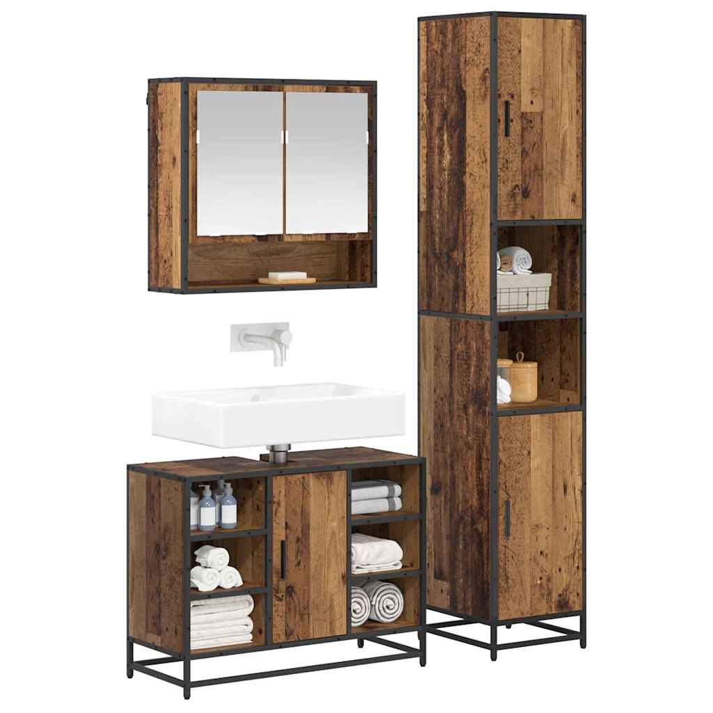 Bathroom Furniture Set with Door 3 pcs Old Wood Engineered Wood