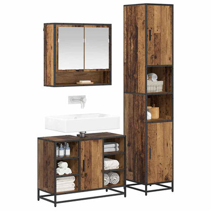 Bathroom Furniture Set with Door 3 pcs Old Wood Engineered Wood