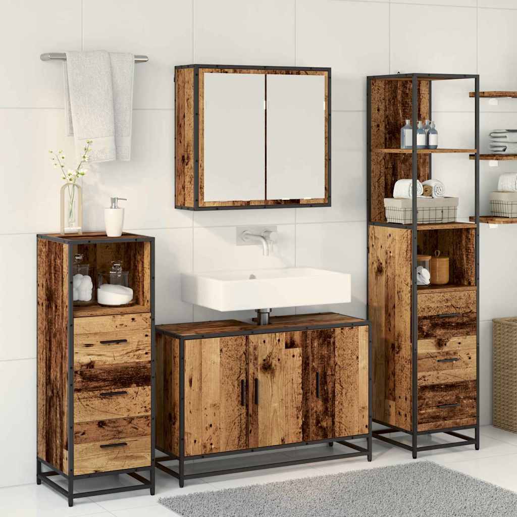 Bathroom Furniture Set with Door 4 pcs Old wood Engineered wood