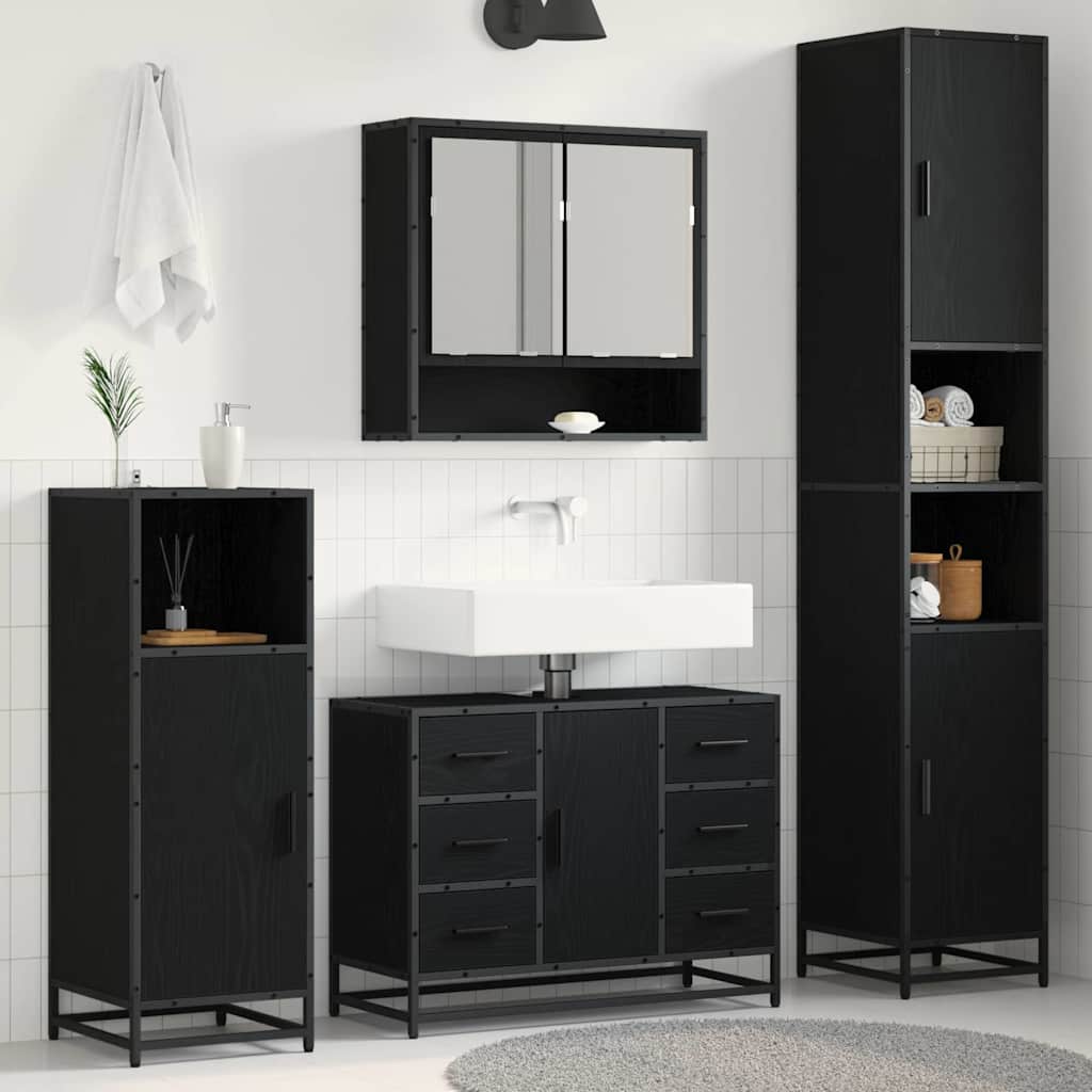 Bathroom Furniture Set with Drawer with Shelf 3 pcs Black oak