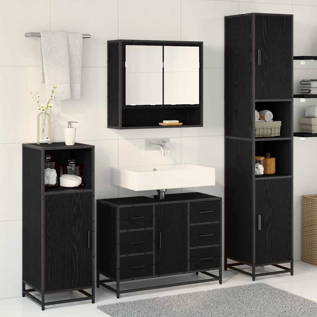 Bathroom Furniture Set with Drawer with Shelf 3 pcs Black oak