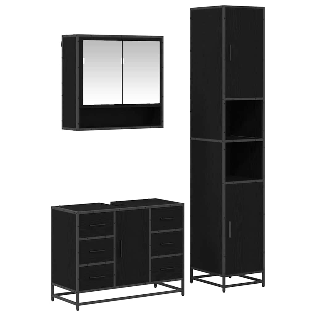 Bathroom Furniture Set with Drawer with Shelf 3 pcs Black oak