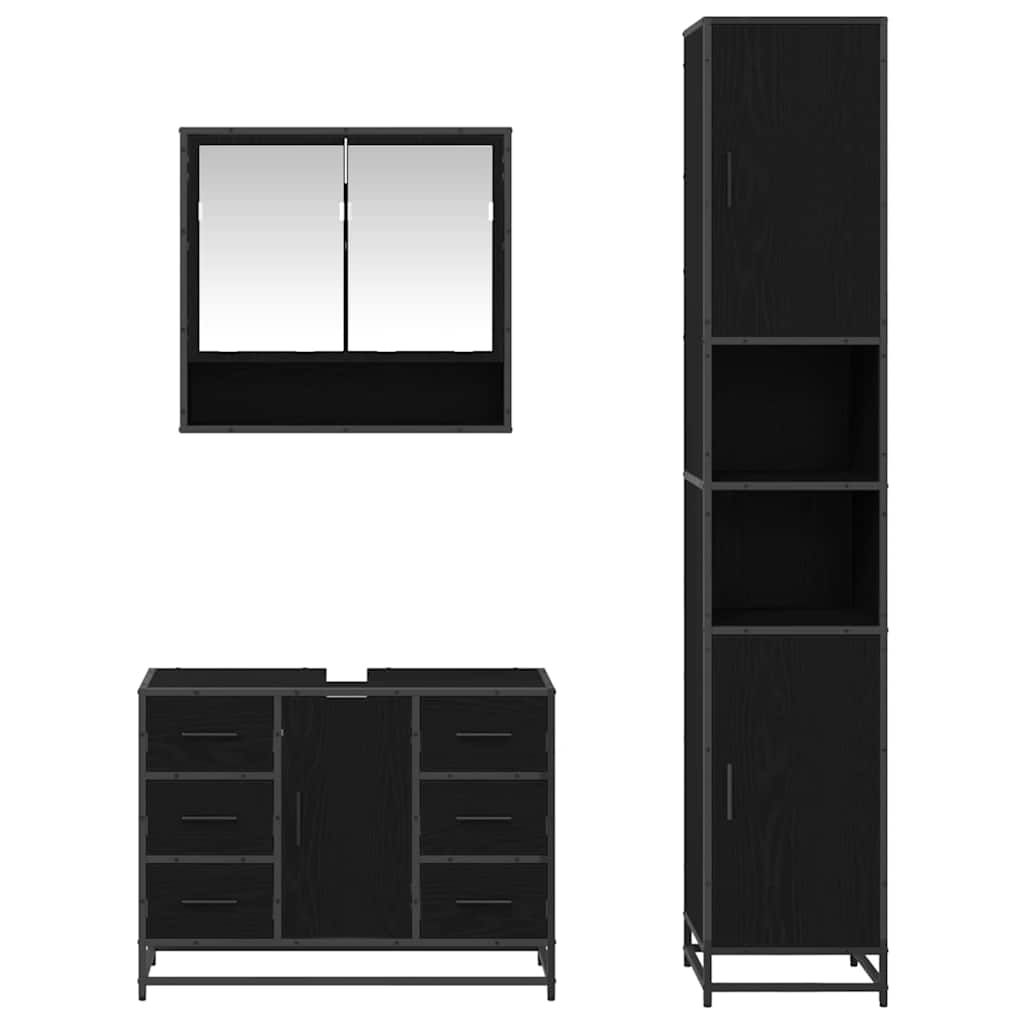 Bathroom Furniture Set with Drawer with Shelf 3 pcs Black oak