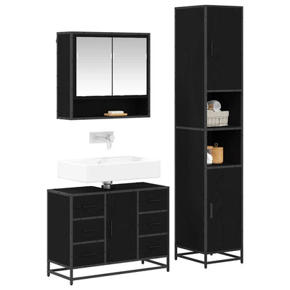 Bathroom Furniture Set with Drawer with Shelf 3 pcs Black oak