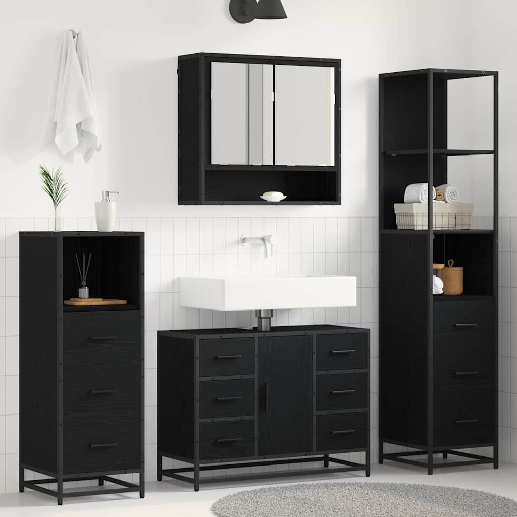 Bathroom Furniture Set 3 pcs Black Oak Engineered Wood