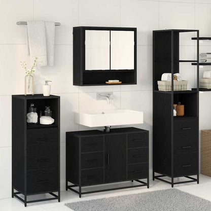 Bathroom Furniture Set 3 pcs Black Oak Engineered Wood