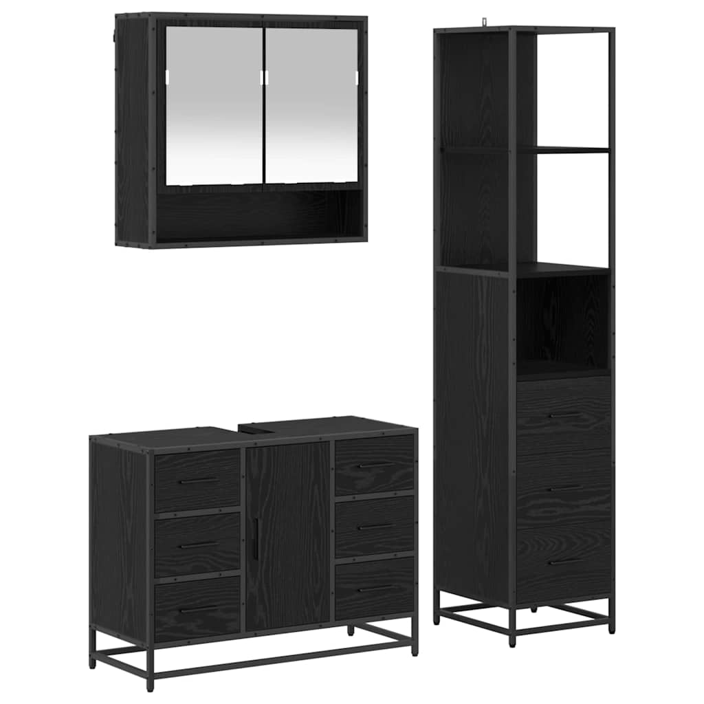 Bathroom Furniture Set 3 pcs Black Oak Engineered Wood