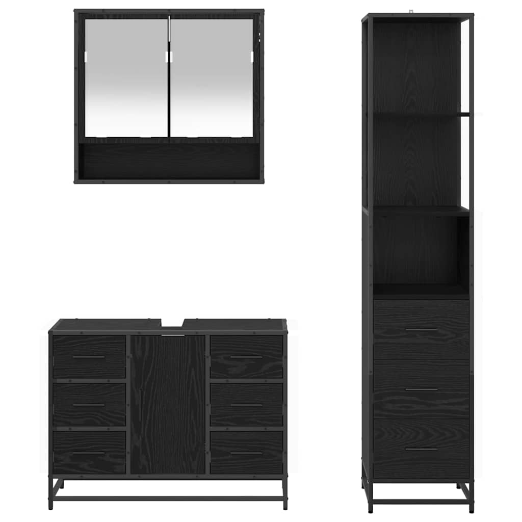 Bathroom Furniture Set 3 pcs Black Oak Engineered Wood