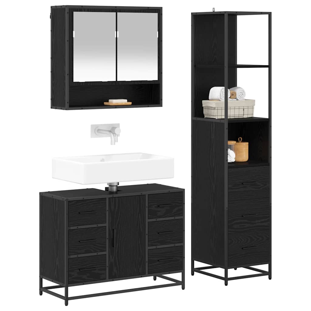 Bathroom Furniture Set 3 pcs Black Oak Engineered Wood