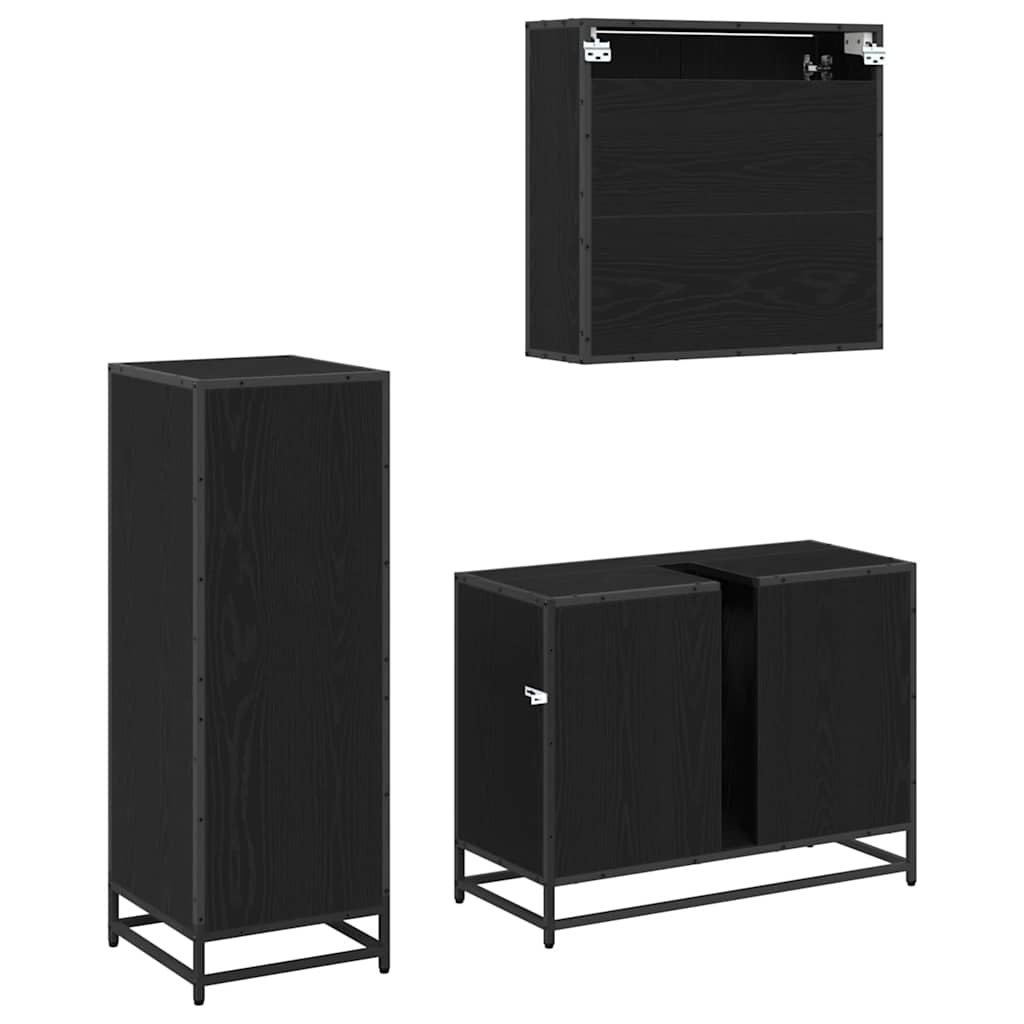 Bathroom Furniture Set 3 pcs Black oak Engineered wood