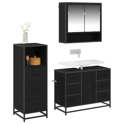 Bathroom Furniture Set 3 pcs Black oak Engineered wood
