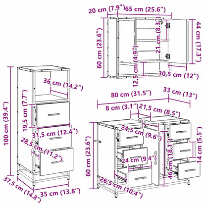 Bathroom Furniture Set 3 pcs Black oak Engineered wood