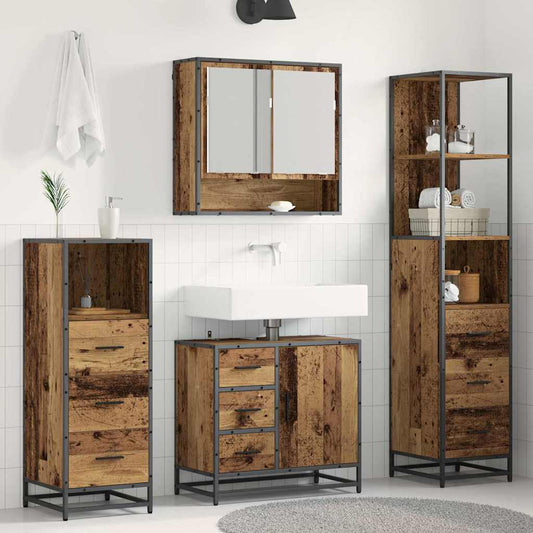 Bathroom Furniture Set with Door 4 pcs Old wood Engineered wood