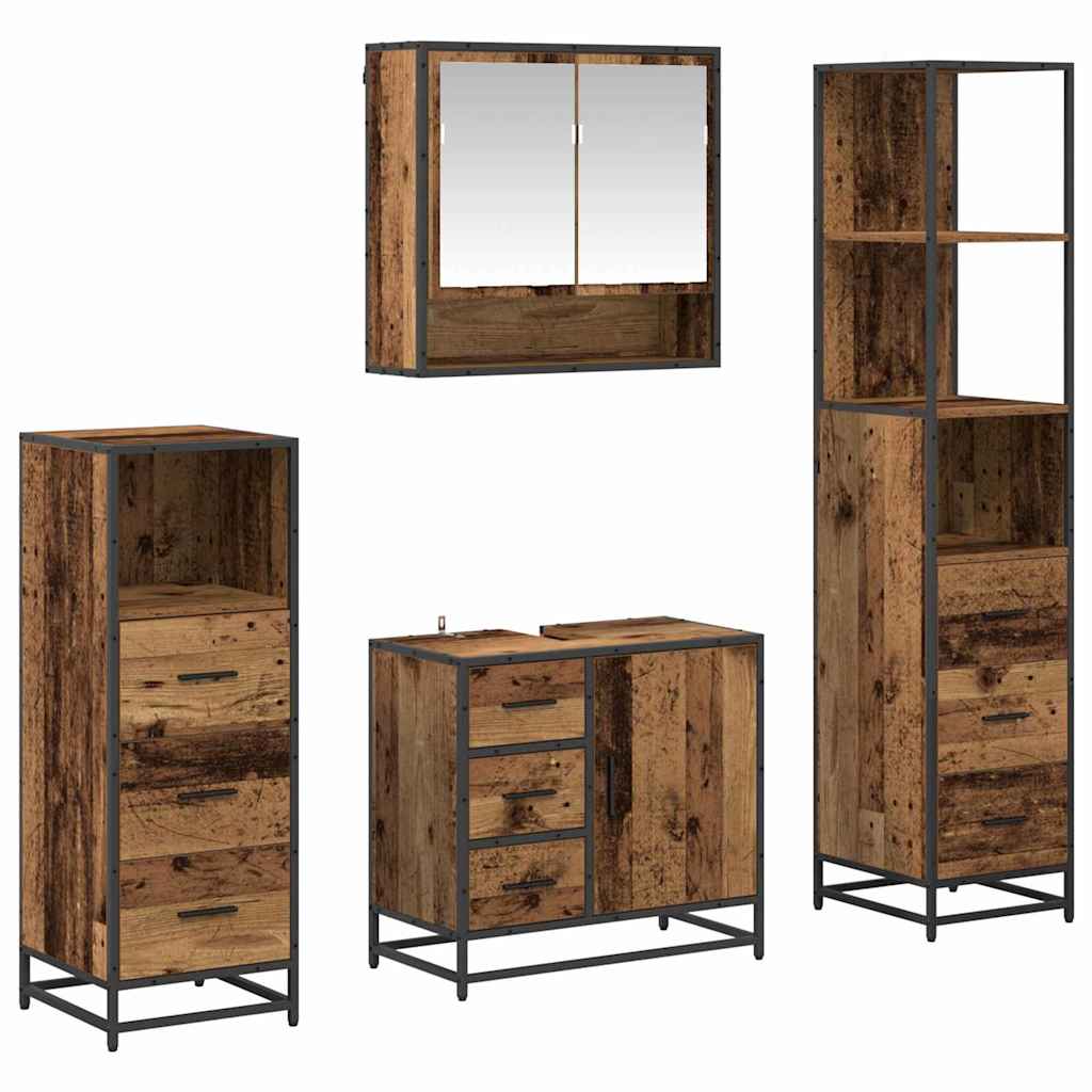 Bathroom Furniture Set with Door 4 pcs Old wood Engineered wood