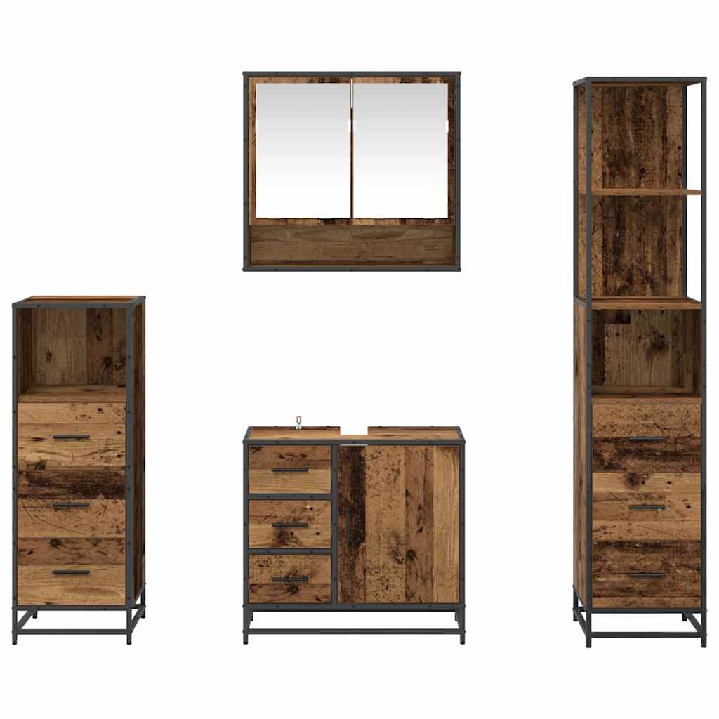 Bathroom Furniture Set with Door 4 pcs Old wood Engineered wood