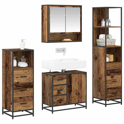Bathroom Furniture Set with Door 4 pcs Old wood Engineered wood