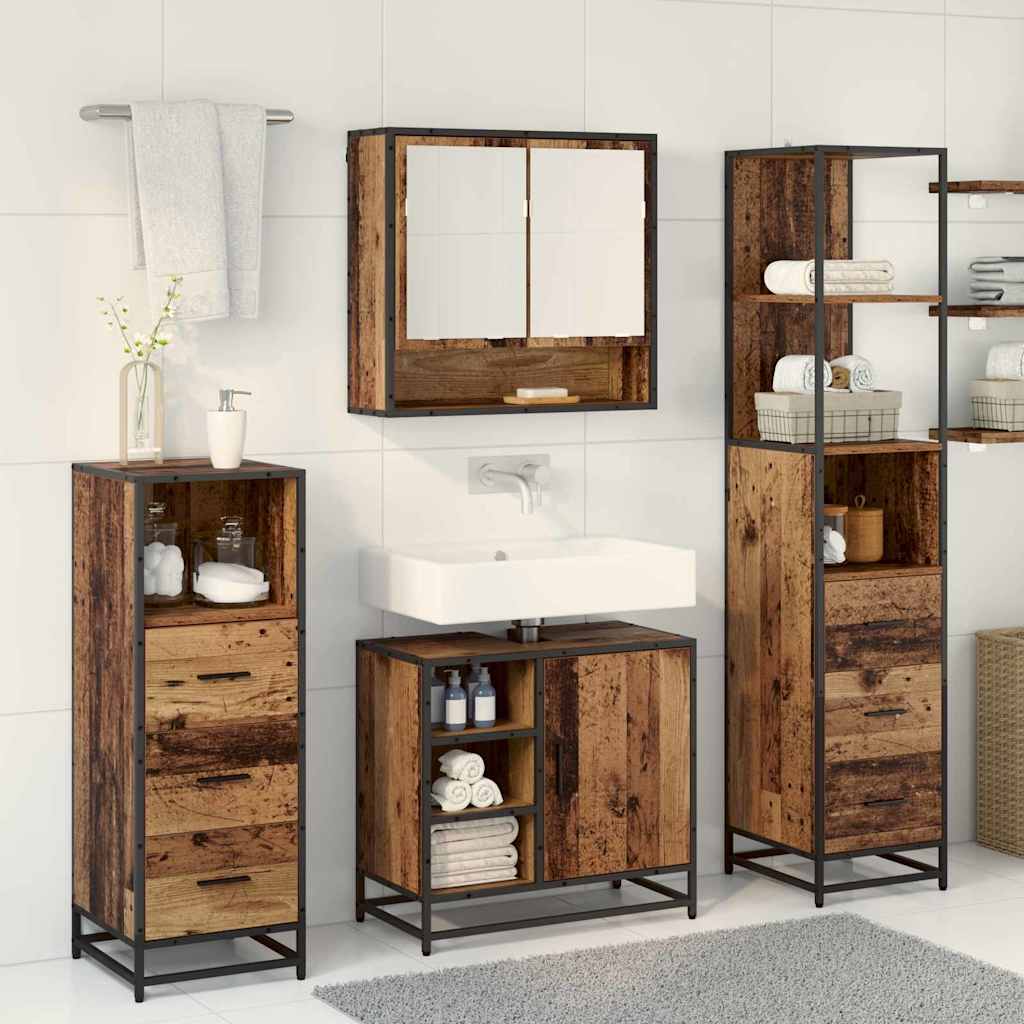 Bathroom Furniture Set with Door 3 pcs Old Wood Engineered Wood