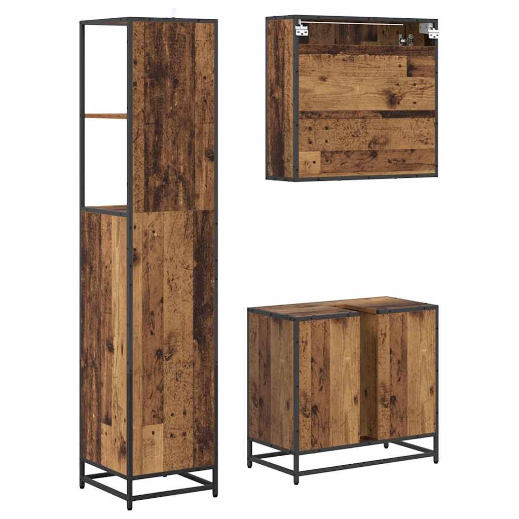 Bathroom Furniture Set with Door 3 pcs Old Wood Engineered Wood