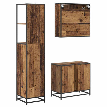 Bathroom Furniture Set with Door 3 pcs Old Wood Engineered Wood