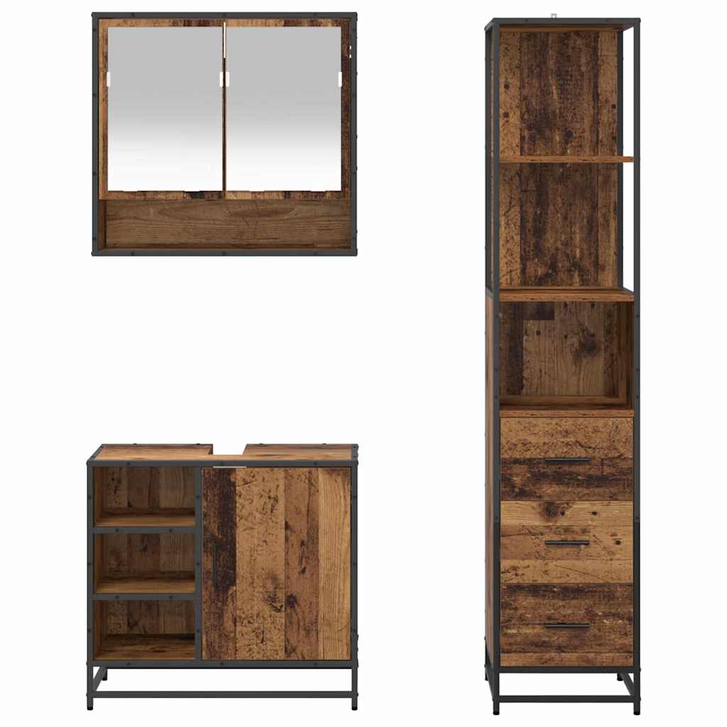 Bathroom Furniture Set with Door 3 pcs Old Wood Engineered Wood